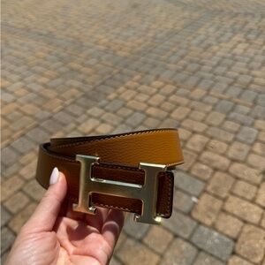 Tan and Gold Leather Belt with Luxurious Finish